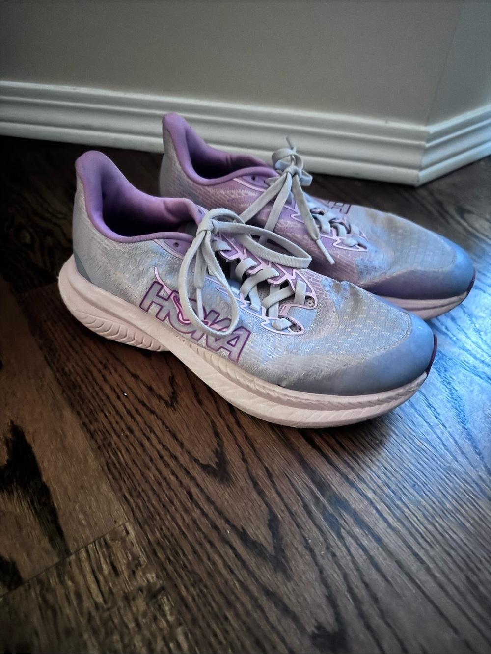 Hoka Kids Lavender and Light Gray Athletic Running Shoes, Size 4, Tennis Shoes